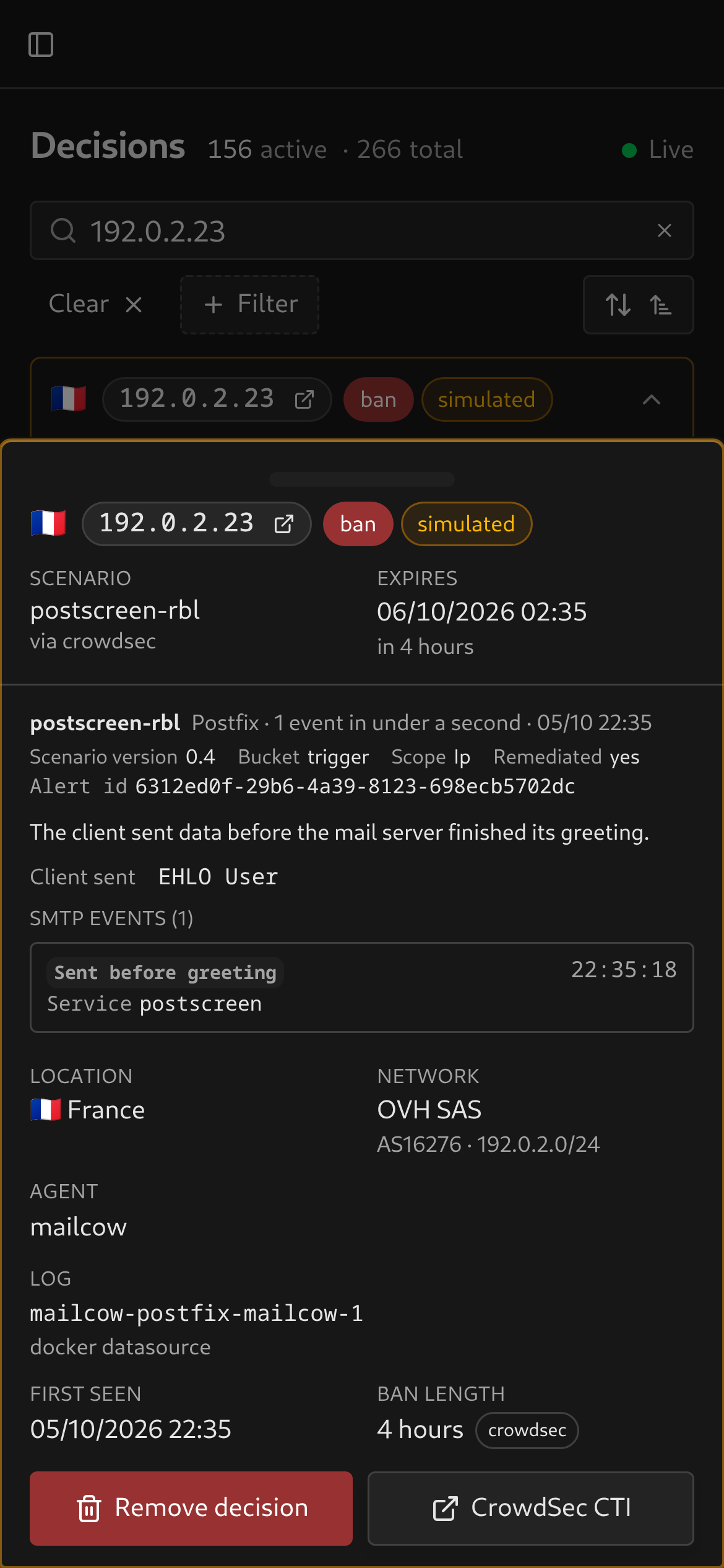 Postscreen evidence in the mobile sheet
